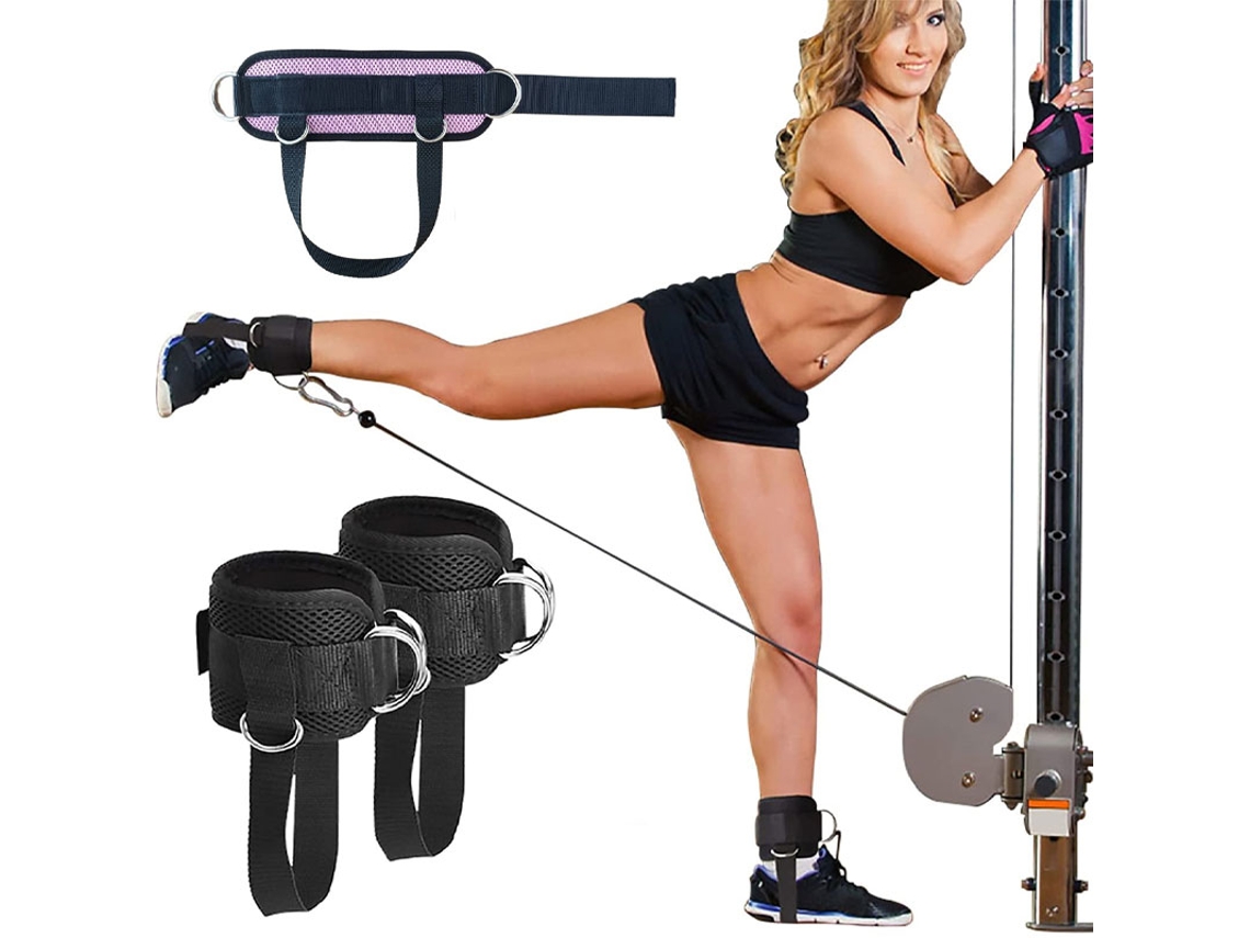 Conjunto de entrenamiento de fuerza para piernas de una sola pieza con pesas para tobillos y banda de resistencia de acción rápida.