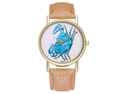 Reloj De Pulsera De Cuarzo Con Correa De Cuero Pu Diseño Simple Dibujos Animados Cangrejo Beige T165-a