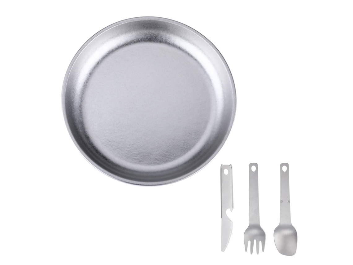 Juego De Platos De Camping Ligeros De Titanio Para Barbacoa Y Ensaladas Con Utensilios Integrados.