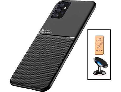 Kit Funda Magnetic Lux, Cristal Templado CeramicGlass Full Cover y Soporte Magnético de Coche Samsung Galaxy A52 PHONECARE Negro