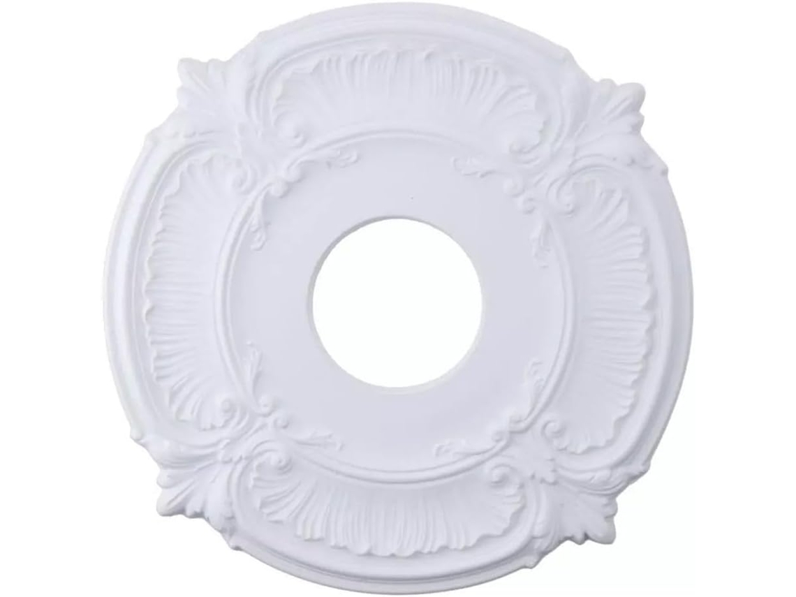 Medallón Decorativo Redondo De 30,5 Cm En Poliuretano Esculpido Blanco, Estilo