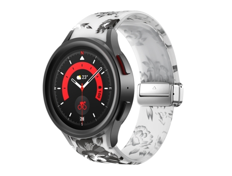 Correa Smartwatch para Samsung Galaxy Watch5 Silicona Impresa Magnética (Flor Gris Transparente)