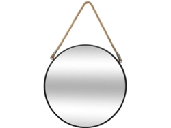 Espejo De Pared Redondo - 38 Cm De Diámetro - Metal - Negro - Espejo Con Cuerda