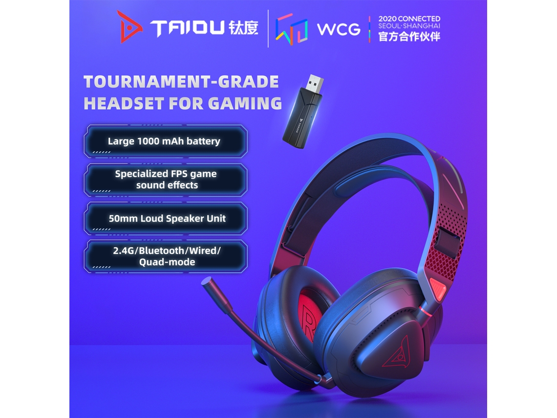 Auriculares Supraaurales Para Juegos Taiou Con Bluetooth 5.3, Cable De 2.4 Ghz Y 3 Micrófonos Para Teléfonos Móviles, Pc Y Consolas.