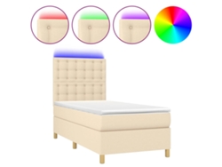 Maison Exclusive - Cama Box Spring Colchón Y Luces Led Tela Crema 90x200 Cm