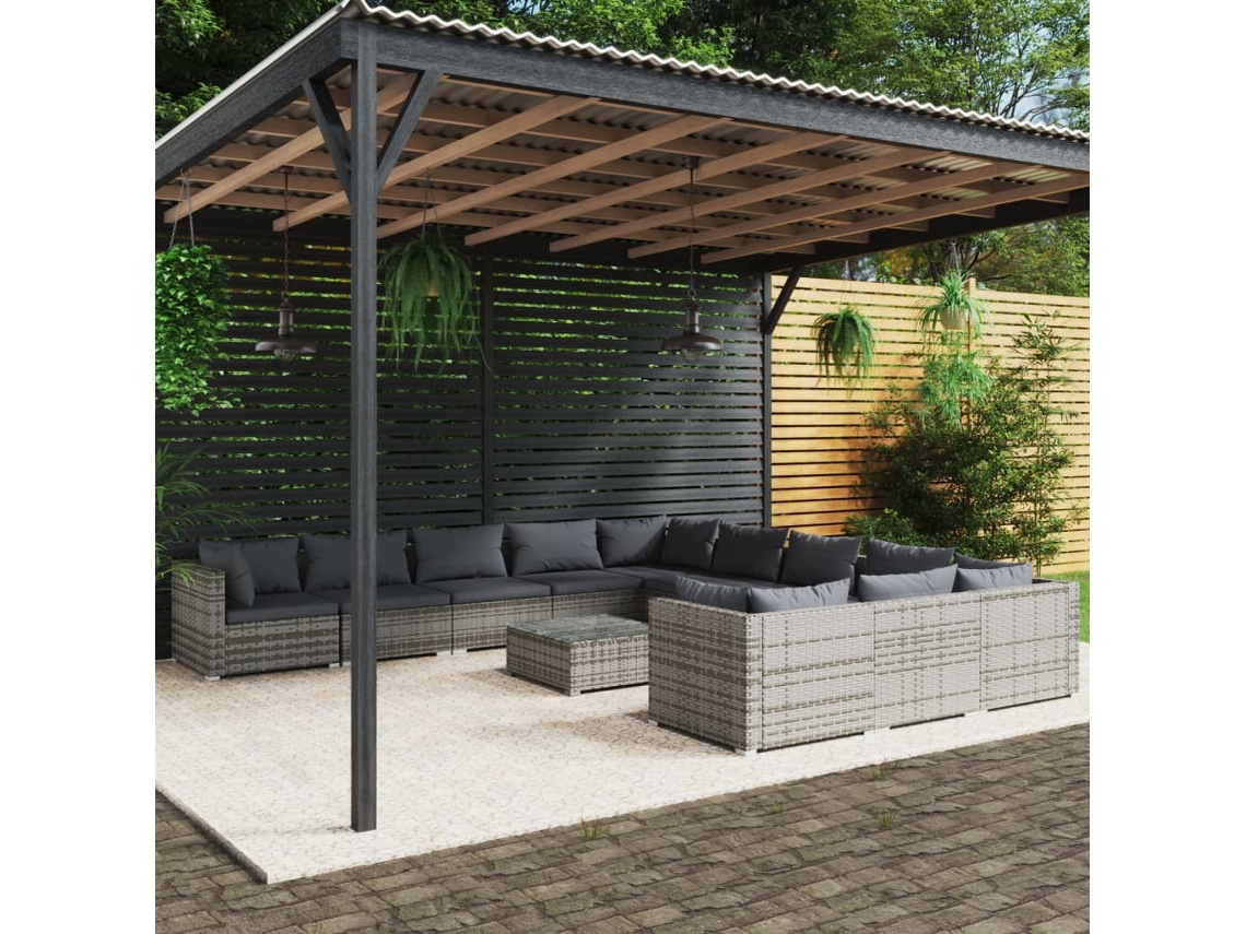 Conjunto de jardín DKD Home Decor de 12 piezas con cojines de mimbre gris