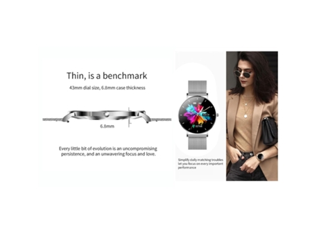 Smartwatch Chronus T8 para mujeres y hombres, pantalla Amoled de 1,3 pulgadas, apariencia minimalista ultra-delgada de 6,8 mm (Plateado) BISBISOUS