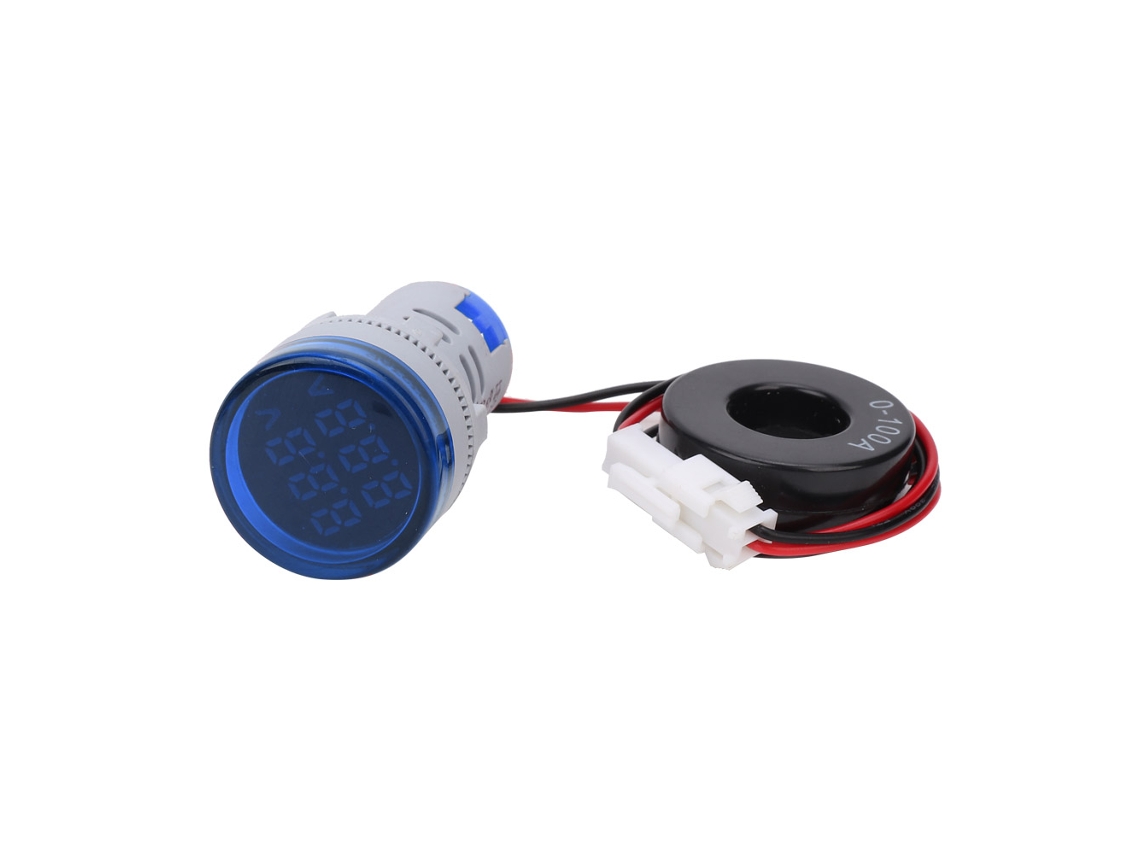 Indicador Luminoso Digital Redondo 2 En 1 De Voltaje Y Corriente Alterna (azul)