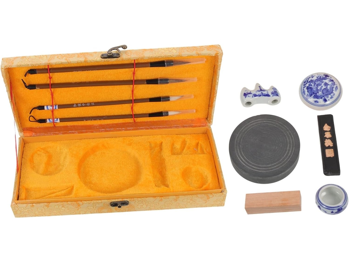 Kit De Caligrafía China Con Tintero Y Pincel Para Estudiantes - Caja De Práctica Y Almacenamiento