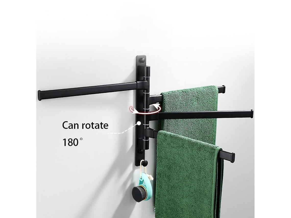 Toalleros de baño de aleación de aluminio, toalleros giratorios, toalleros con ganchos, rollos de toallas giratorios de pared Gusshious (negros)