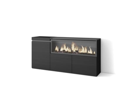 Aparadores para salón, 160, 3 Puertas, Chimenea eléctrica XXL, Negro SKRAUT HOME