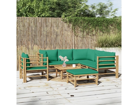 MAISON EXCLUSIVE Set de muebles de jardín 8 piezas bambú con cojines verde