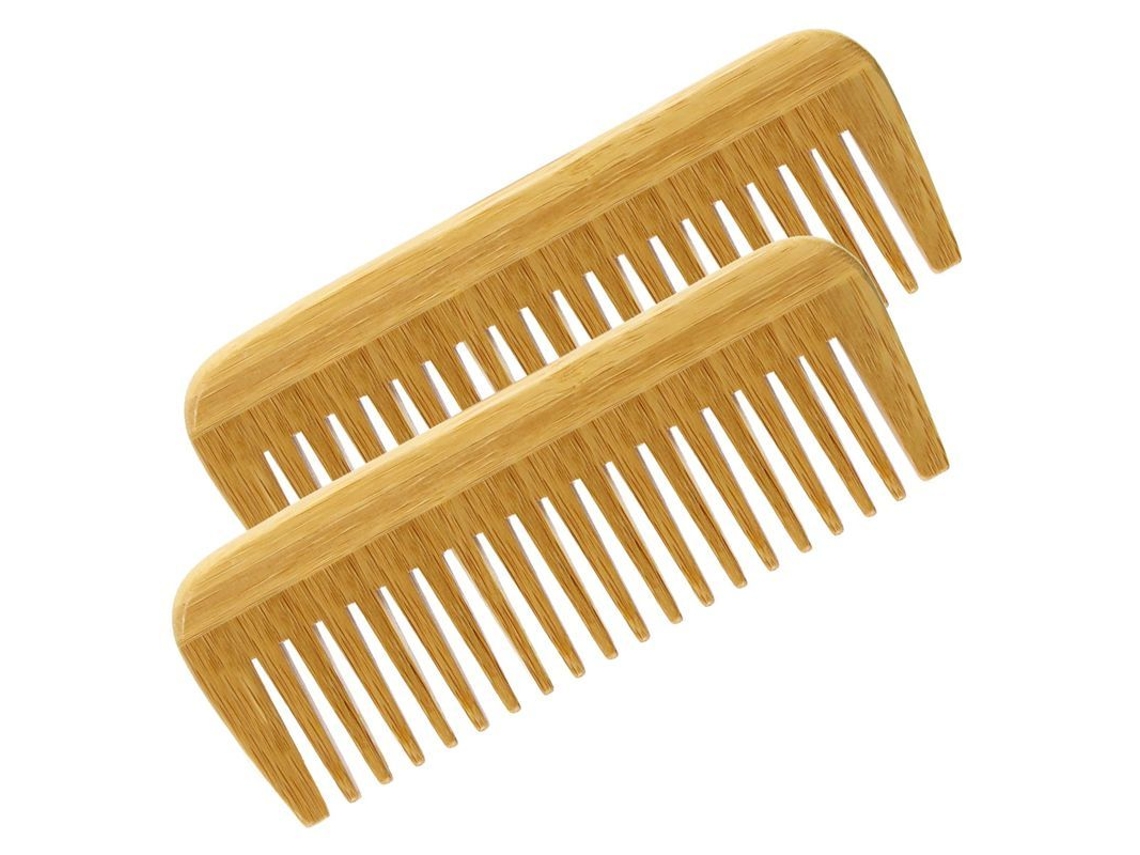 Peine De Dientes Anchos Fabricado Con Bambú Ecológico Para Cabello Rizado Y Barba Para Hombres (2 Unidades)
