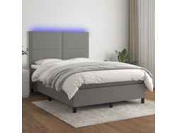 Cama box spring colchón y luces LED tela gris oscuro 140x200 cm