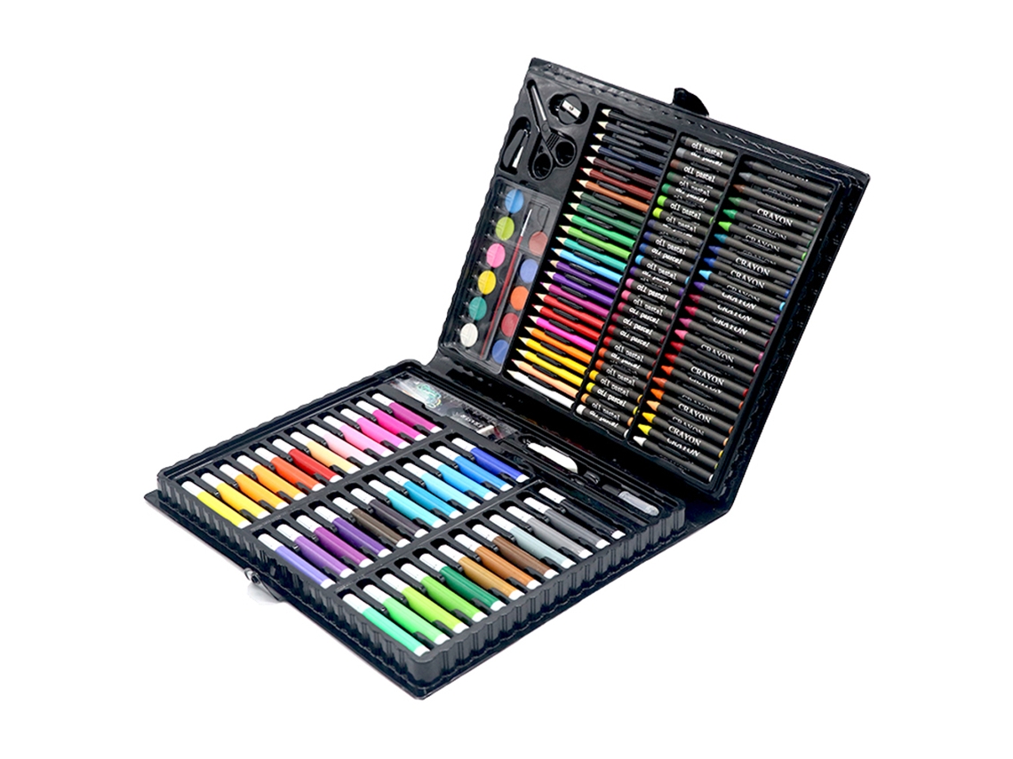 Juego de pintura de 150 piezas. Incluye lápices, acuarelas, rotuladores, crayones y accesorios.