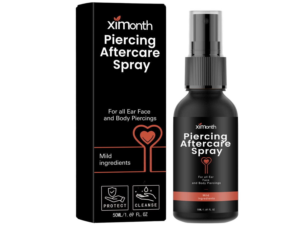 Spray para el cuidado de piercings con protección e higiene.