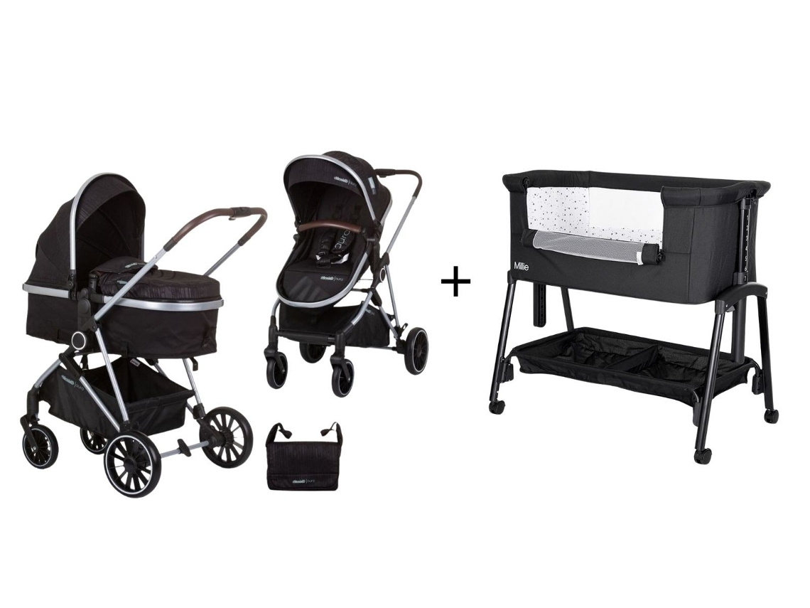 Cochecito convertible Duo Pack Aura Obsidian Silver Mini Crib Millie Black Chipolino