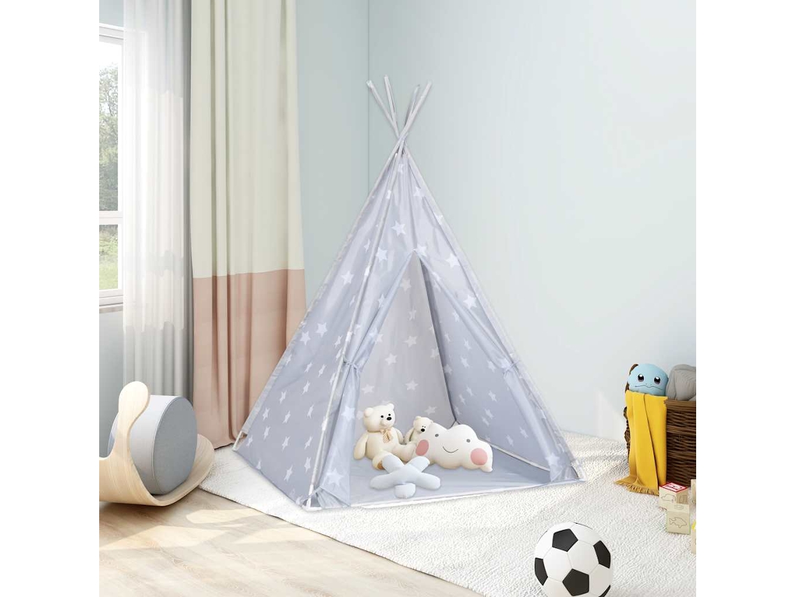Tienda tipi infantil con bolsa de poliéster, 115x115x160 cm, gris.