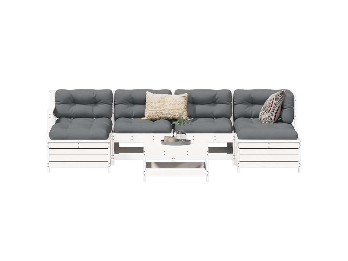 Conjunto de sofás de jardín de 2 piezas de pino macizo blanco Dkd Home Decor