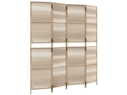 Biombo separador de ambientes, 4 paneles en resina tejida beige y acero Dec030830