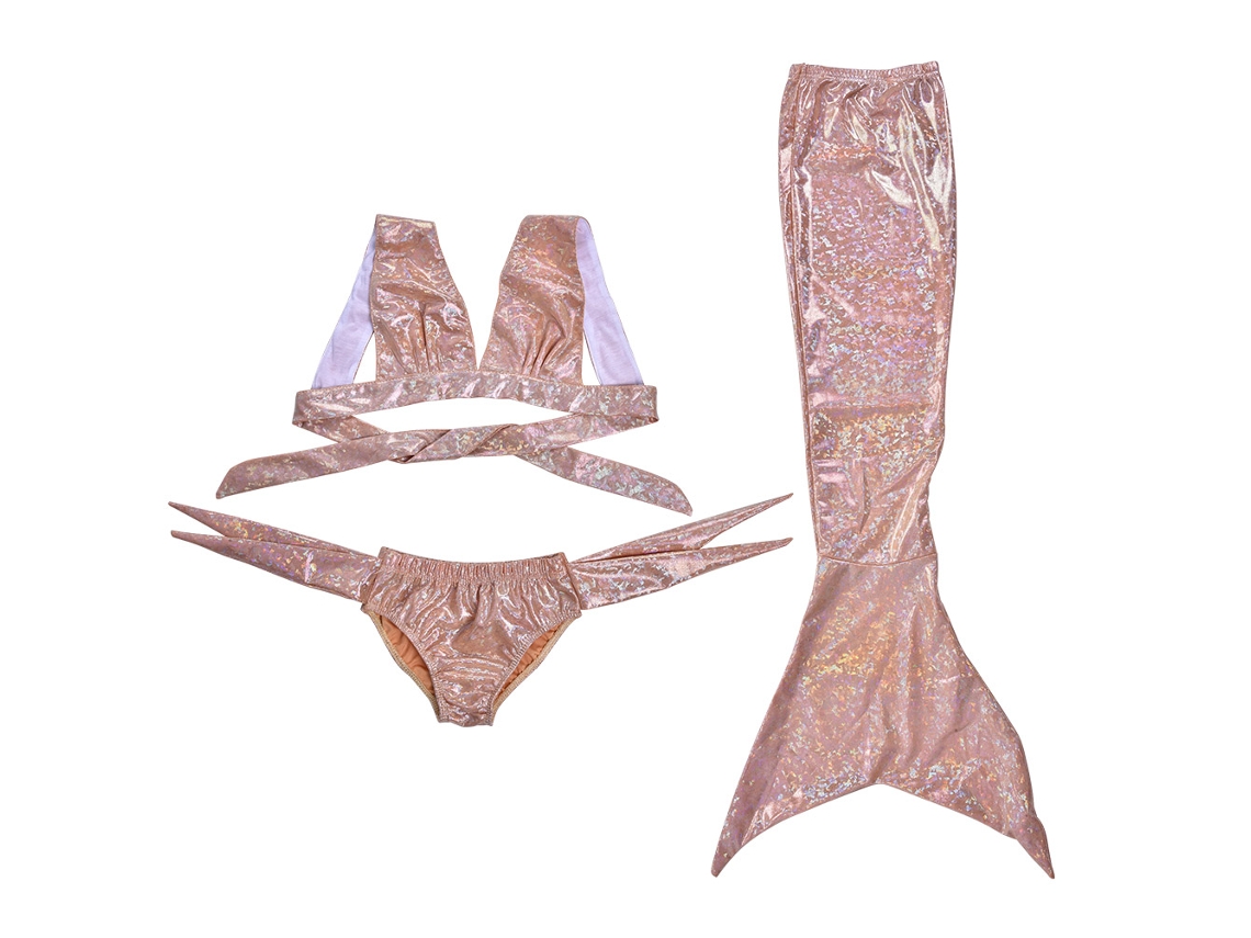 Traje de baño de sirena para niñas, 3 piezas, diseño creativo con cola de pez (150)