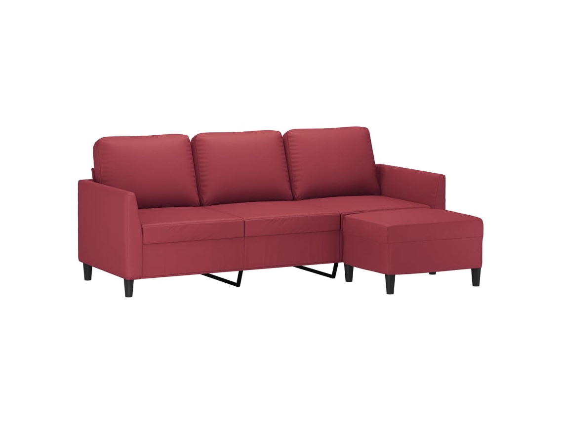 Maison Exclusive - Sofá De 3 Plazas Con Taburete Cuero Sintético Rojo Tinto 180 Cm