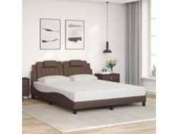 Estructura De Cama Sin Colchón Cuero Sintético Marrón 160x200cm