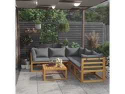 Conjunto de jardín DKD Home Decor de 6 piezas con cojines de acacia maciza