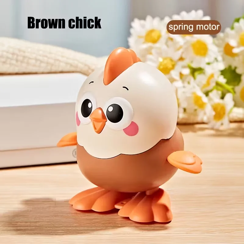 Pollo saltarín de dibujos animados con mecanismo de cuerda, juguete interactivo para gatear MDUG (marrón)