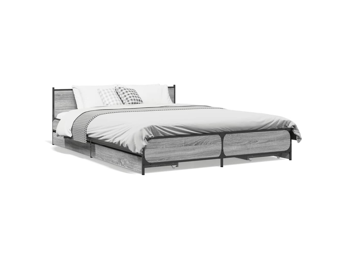 Maison Exclusive - Cama Con Cajones Madera De Ingeniería Gris Sonoma 135x190 Cm