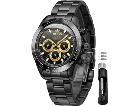 VEANXIN Reloj Tourbillon luminoso de acero inoxidable con fase lunar, mecánico, automático, hueco, resistente al agua, para hombre(negro)