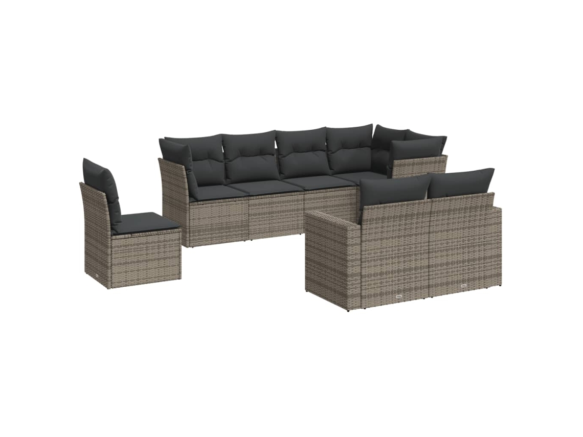 Conjunto de 8 sofás de jardín con cojines de mimbre y patas grises, MAISON EXCLUSIVE (8 piezas)