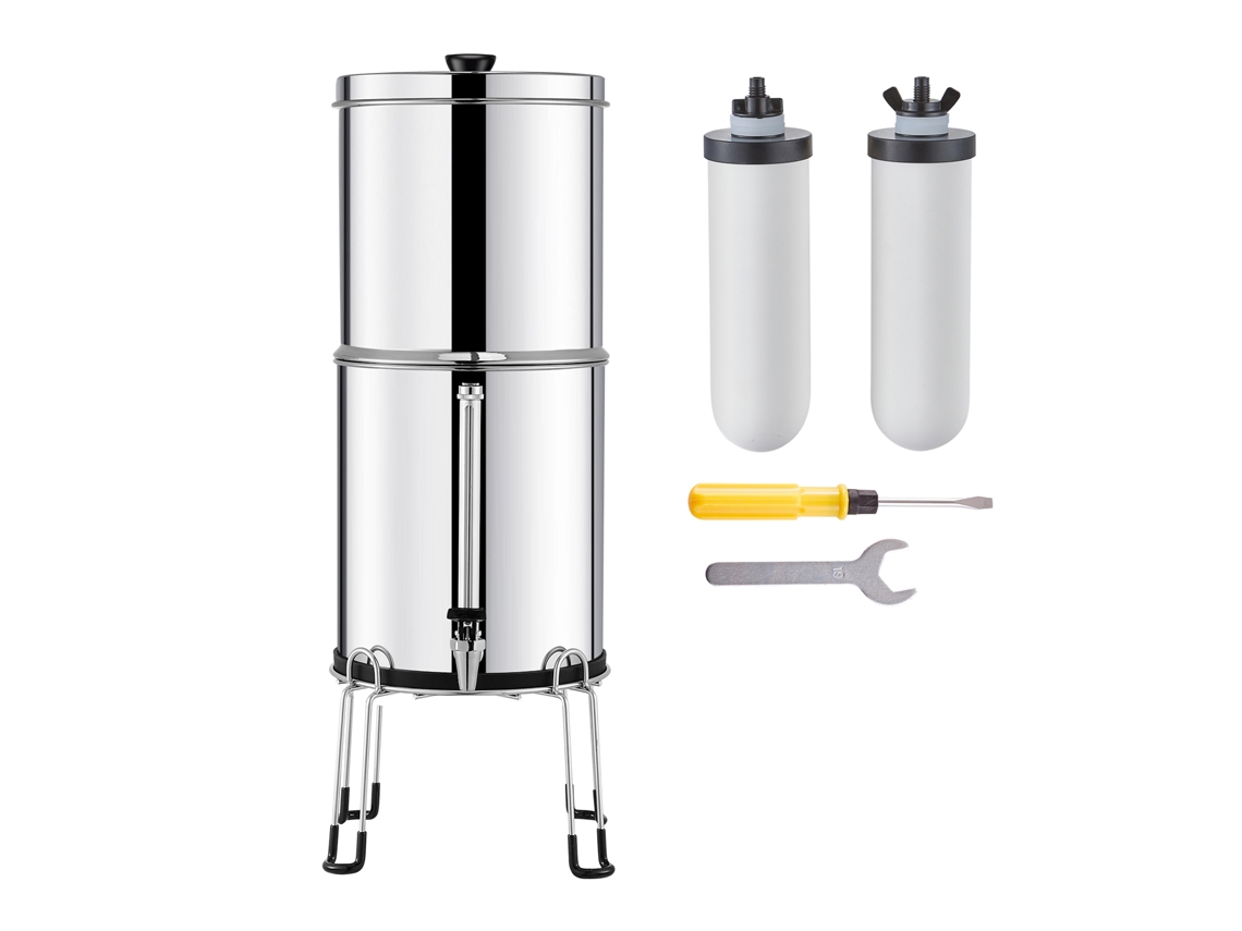 Sistema de filtración de agua por gravedad de acero inoxidable Succebuy de 2,25 g con 2 filtros