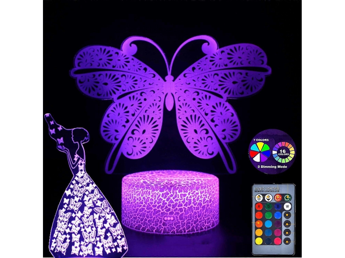 Luz nocturna infantil Scsyv LED con forma de mariposa y princesa, luz nocturna 3D para niños Rosewell