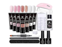 Kit de Gel para Extensão de Unhas, 7 Cores Rosa e Nude, Tudo em Um com Lâmpada UV/LED, 26 ou 27 unidades, GOKOCO
