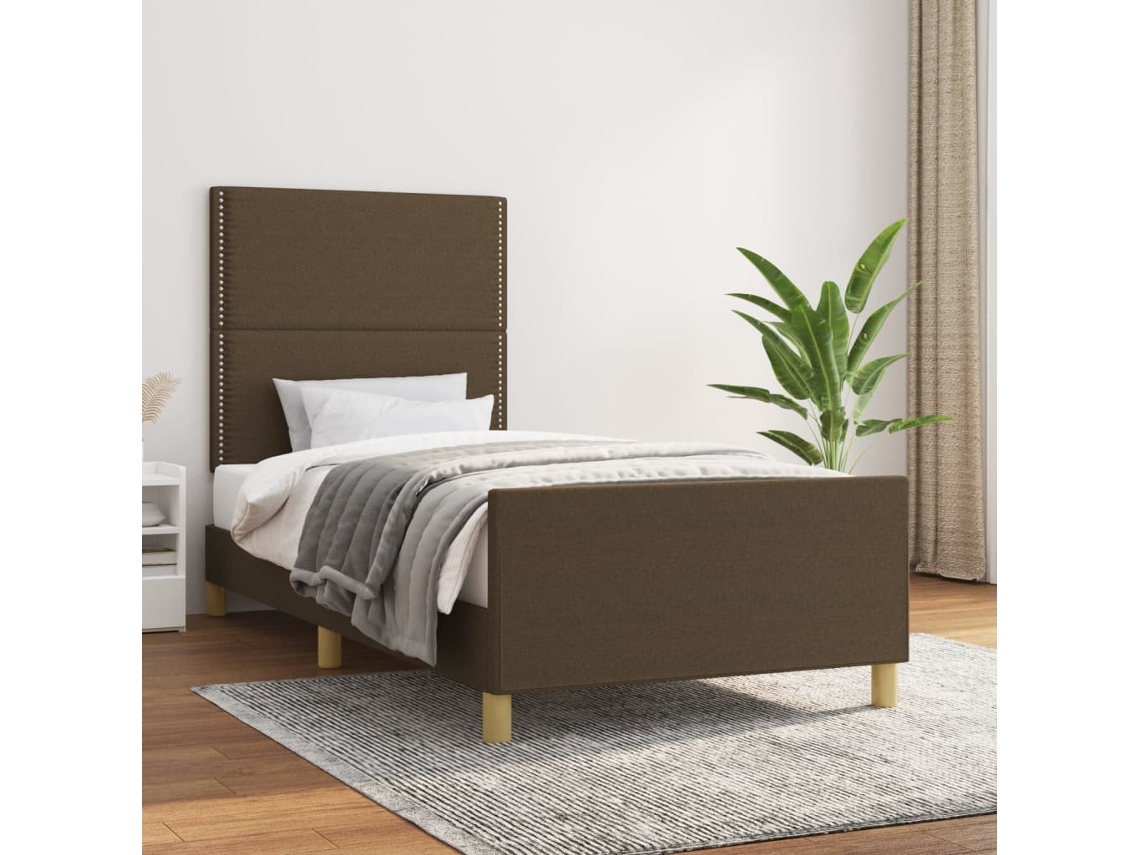 Estructura De Cama Sin Colchón Tela Marrón Oscuro 90x200 Cm