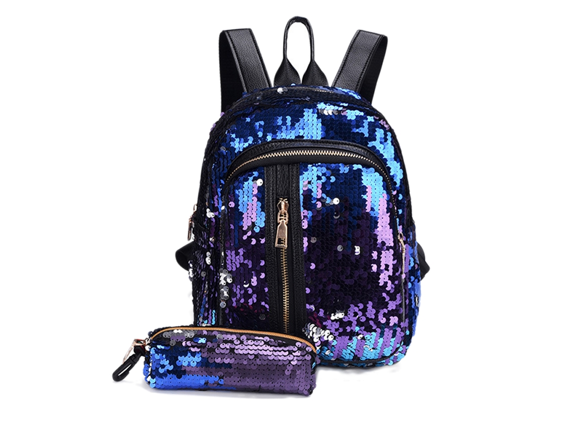NEVEANCE Juego de Mochila y Estuche con Lentejuelas Brillantes para Niñas, Bolso Escolar Infantil, 2 Piezas