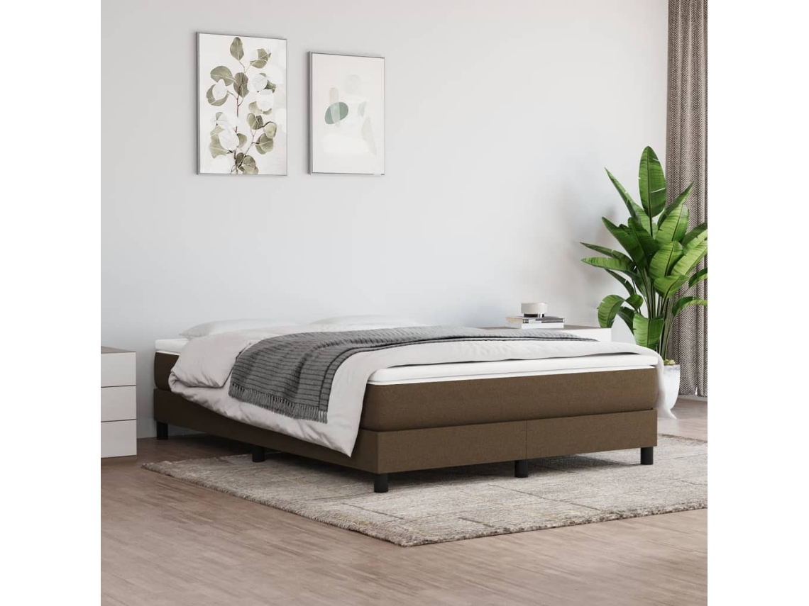 Cama Box Spring Con Colchón Tela Marrón Oscuro 140x190 Cm