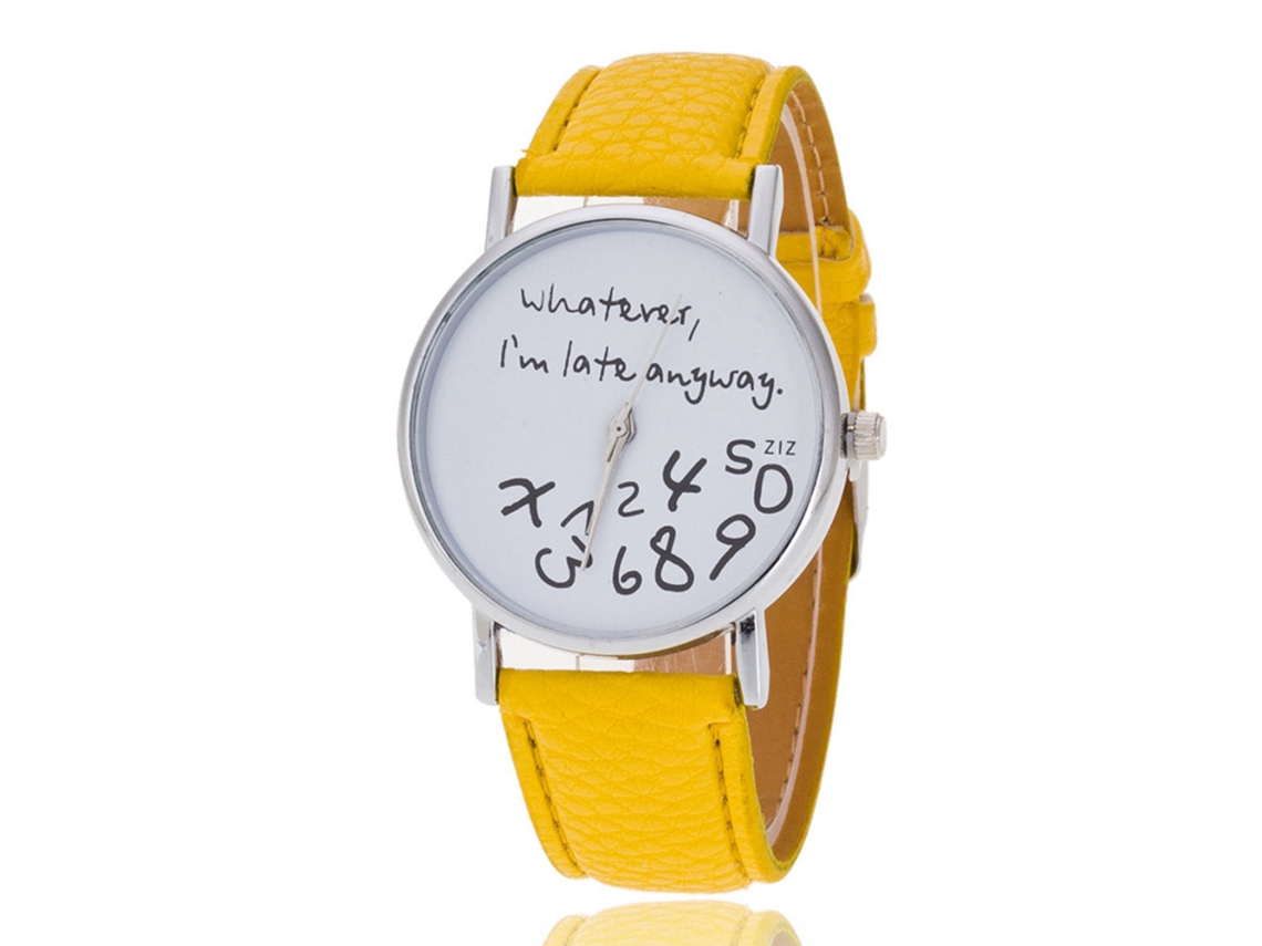 Reloj Unisex Informal Con Correa De Pu Y Movimiento De Cuarzo, Letras Amarillas.