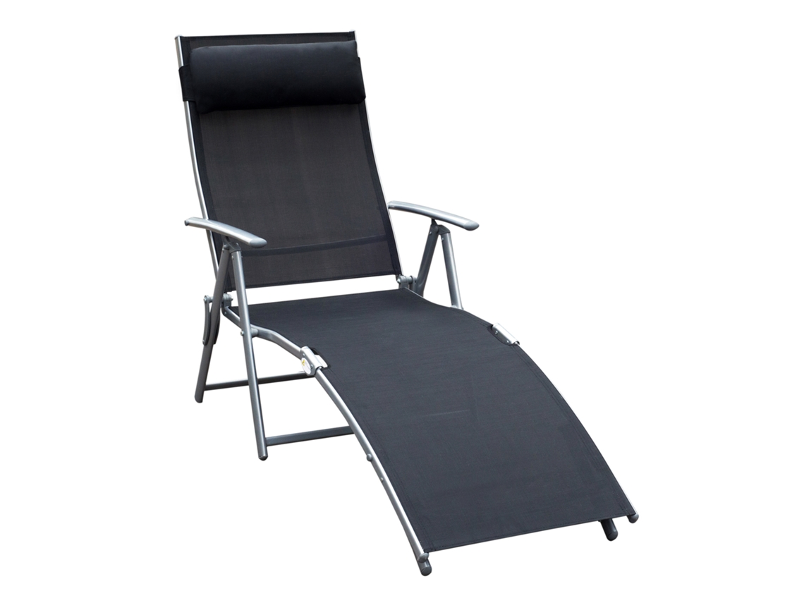 Silla Plegable De Jardín Con Cojín De Metal Negro, 137x64x101cm