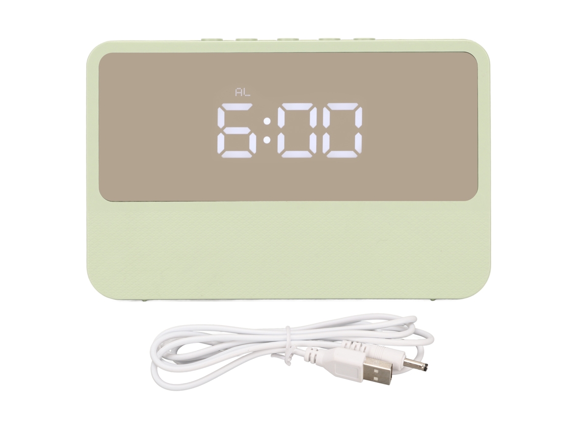 Reloj Despertador Digital Espejo Con Dos Métodos De Alimentación, Silencio, Modo Nocturno Led Para Hogar Verde