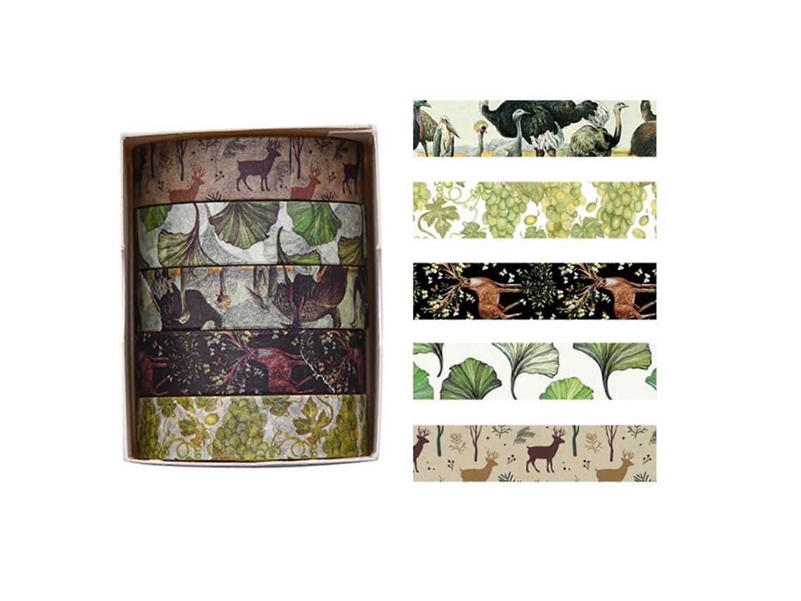 Cinta de papel decorativa con estampado de bosques y plantas Washi, conteo manual, artistas, adhesivo GOKOCO