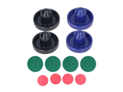 Juego De 12 Accesorios Para Mesa De Hockey De Aire: 4 Empujadores De 96 Mm, 4 Discos De 64 Mm Y Rellenos Verdes.
