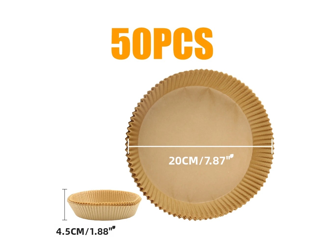 (50 Piezas, 20cm Redondo) Papel De Horno Desechable Para Freidoras De Aire, Antiadherente.