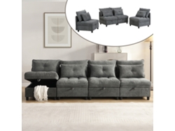 Sofá modular de 4 plazas con almacenaje y función cama, Gris Antiguo, Mobrio