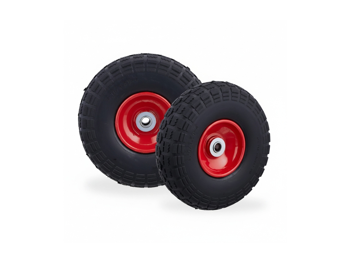 Relaxdays 2 Ruedas De Carro, Antipinchazos, Macizas, 4.10/3.50-4", Eje De 16 Mm, Hasta 150 Kg, 260x85mm, Negro/rojo