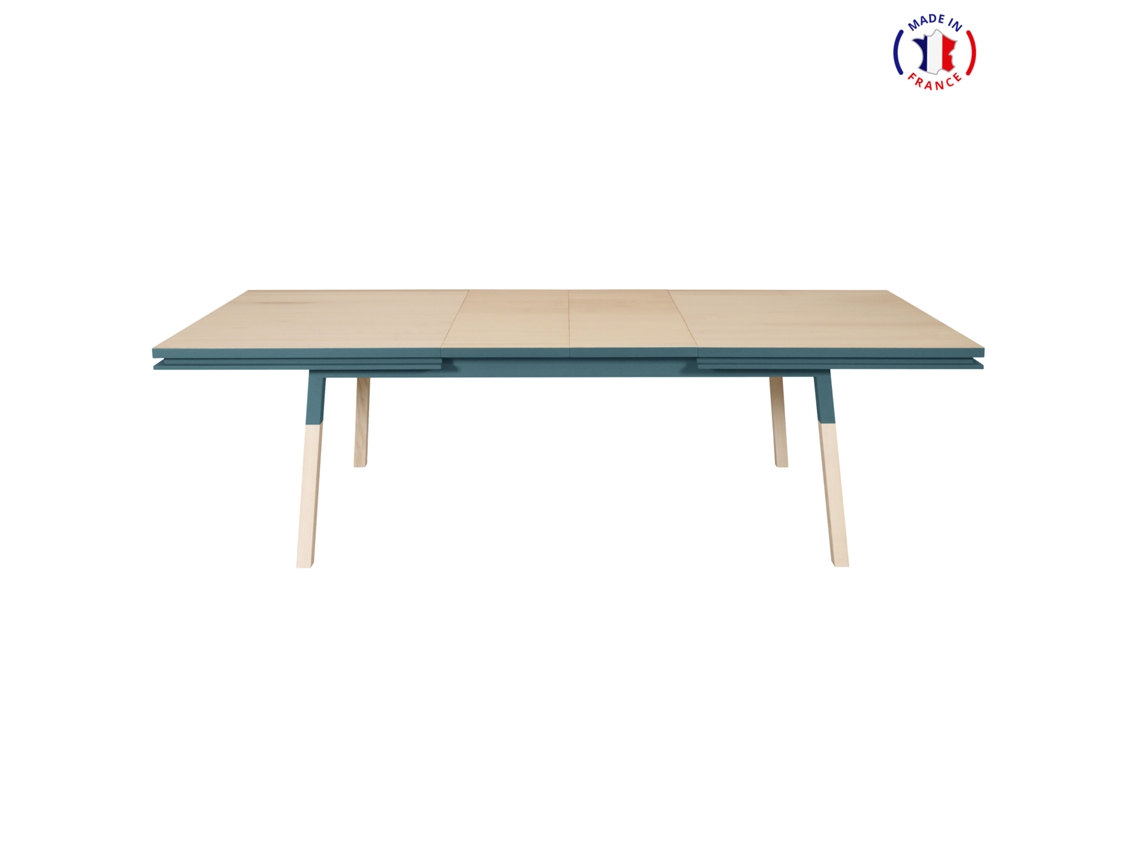 Mesa de Comedor Rectangular MON PETIT MEUBLE FRANÇAIS con 2 Extensiones (Azul Gris Lehon - Madera - 180 x 76 x 100 cm)