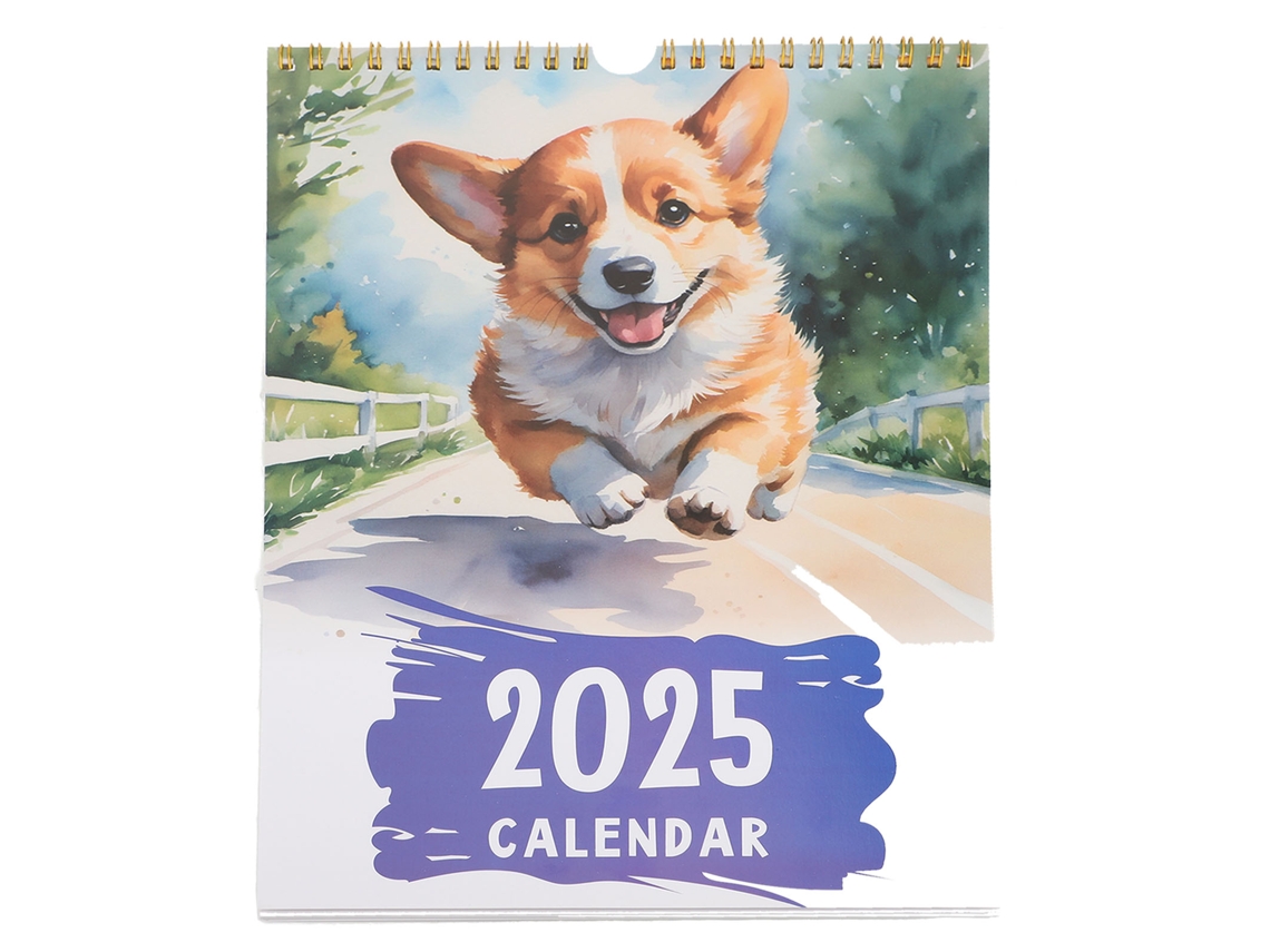 Calendario De Pared 2025 Con Un Lindo Diseño De Perro Para Decoración Y Regalo Navideño.