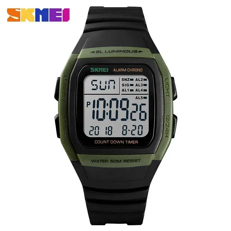 Reloj Deportivo Para Hombre (verde Militar) Con Pantalla Digital Luminosa De Doble Zona Horaria.