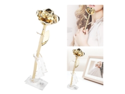 Adorno De Oro Rosa Real Chapado En Oro De 24 Quilates Con Base - Regalo De San Valentín